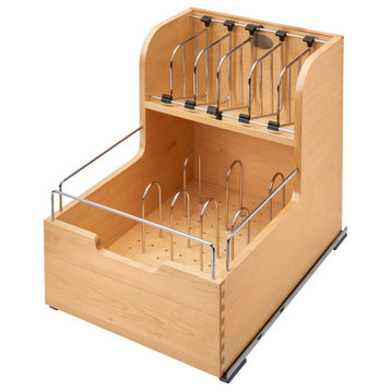 Wood Base Cabinet Food Storage Pull Out Organizer With Soft Close, 14.5"