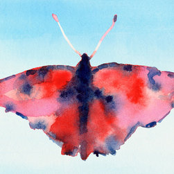 Butterfly Red And Blue Watercolor Painting - Fine Art Prints
