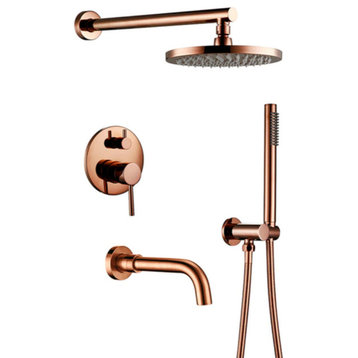 Wasser Complete Shower System With Bathtub Filler, Rose Gold