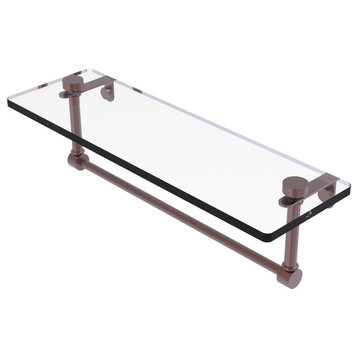 16" Glass Vanity Shelf with Integrated Towel Bar, Antique Copper