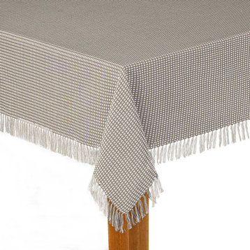 Homespun Fringed 100% Cotton Tablecloth, Gray, 60"x102"