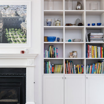 White Shaker Cabinets with Built-in Library