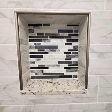Finished basement shower shampoo shelf