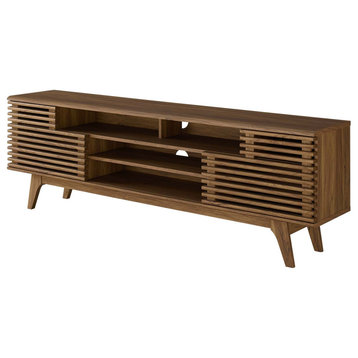 Media TV Stand Console Table, Wood, Brown Walnut, Modern, Lounge Hospitality
