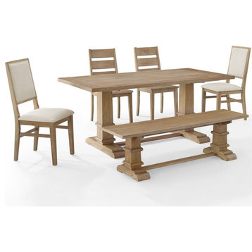 Crosley Joanna 6 Piece Wooden Farmhouse Dining Set in Rustic Brown and Creme