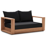 Meridian Furniture - Tulum Waterproof Fabric Upholstered Outdoor Loveseat, Black - Make this Tulum teak outdoor patio loveseat the go to spot for relaxing and entertaining guest in your outdoor space. This loveseat features resilient water resistant black fabric making it the perfect spot to rest your feet and enjoy the company of friends or family while you take in the sunrise. Teak construction makes it a tough addition for the patio or porch and gives it the longevity and durability it needs to weather the elements with beautiful ease. Pair it with other items from the Tulum collection for a look that impresses from every angle.