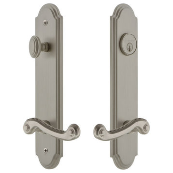 Arc Tall Plate Complete Entry Set, Newport Lever, Satin Nickel, 841171