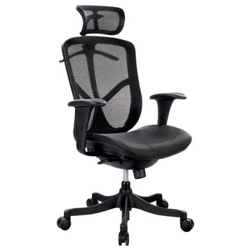 Black and Silver Adjustable Swivel Mesh Rolling Executive Office Chair, Matte Black