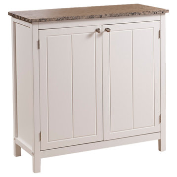 Blake Kitchen Island Cabinet With Adjustable Storage Shelf, White & Marble Wood