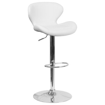 Flash Furniture White Vinyl Height Barstool, Curved Back/Chrome - CH-321-WH-GG