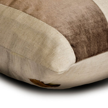 Brown Velvet & Linen 12"x14" Lumbar Pillow Cover Patchwork, Swathe Brown