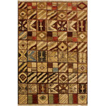 Bareens Designer Rugs - Boho Chic Gabbeh Dayna Brown/Green Wool Rug - 3'11'' x 5'7'' - With strict standards of craftsmanship and quality of materials used this modern inspired hand knotted Gabbeh rug is a unique piece of world art. A fashionable handmade rug crafted by skilled artisans with trendy and elegant design with sophisticated modern color pallet creates a compelling focal point in any living area. Hand-knotted Gabbeh rugs are the simplest of all oriental handmade rugs, featuring small animal and human figures on an empty field. They are also designed with colorful geometric shapes which makes them unique and versatile. A hand-knotted Gabbeh rug is referred to as a modern contemporary and geometric piece of art. Intricately hand-knotted with luxurious wool and outstanding quality this rug meshes with classic to contemporary decor seamlessly.