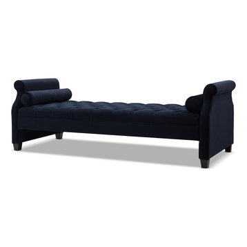 Eliza 82.5" Roll Arm Tufted Oversized Chaise Lounge with Bolster Pillows, Dark N