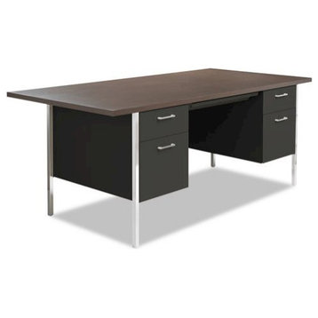 Double Pedestal Steel Desk, Metal Desk, 72Wx36Dx29-1/2H, Mocha/Black
