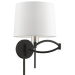 Livex Lighting - 1 Light Black With Brushed Nickel Accent Swing Arm Wall Lamp - The easy combination of gentle curves and straight lines bring the perfect balance to this plug-in/hardwired swing arm wall lamp. In a black finish with a brushed nickel finish accent and a hand crafted off white hardback shade, this transitional lamp is handsome and just right for bringing functional lighting style to any home.