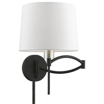 1 Light Black With Brushed Nickel Accent Swing Arm Wall Lamp
