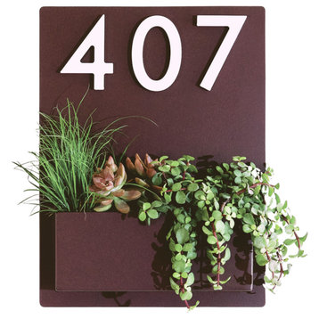 Mid-Century Madness Planter, Brown, Three White Numbers