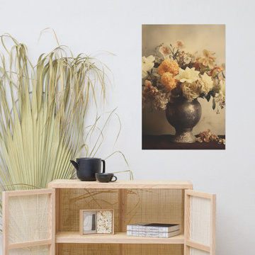 Floral Symphony Bouquet Retro Subdued Photorealism Digital Art Loose Print