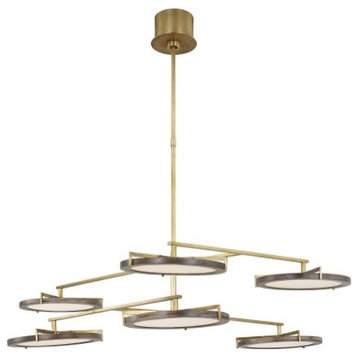 Shuffle Large 6-Light Integrated LED Ceiling Chandelier, Natural Brass