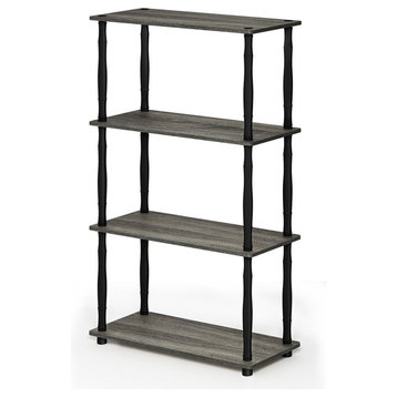 4-Tier Multipurpose Shelf Display Rack With Classic Tubes, French Oak Gray/Black
