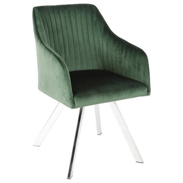 Coaster Contemporary Velvet Tufted Sloped Arm Swivel Dining Chair in Green