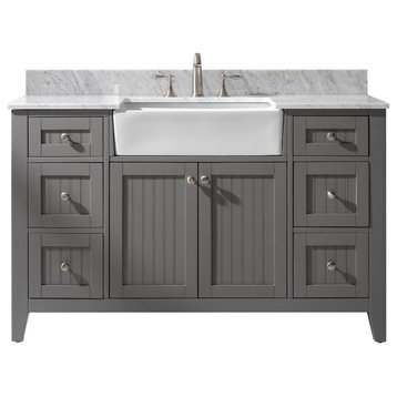 Burbank 54" Single Bathroom Vanity in Gray with White Quartz Top