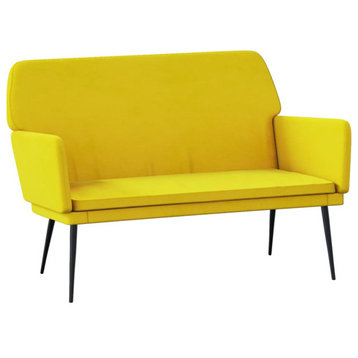 vidaXL Loveseat Accent Upholstered Couch Bench with Armrests Yellow Velvet