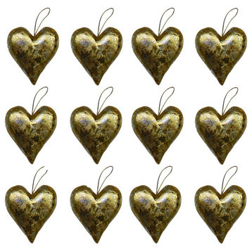 Luxe Metallic Gold Heart Ornament Set 12 Love Romantic 5 in Metallic Hanging