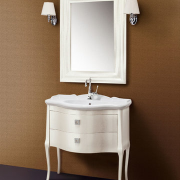 GM Luxury Suzie 35.4" Bath Vanity Cabinet Set Single Sink, Cream Gloss Lacquer