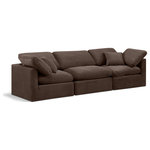 Meridian Furniture - Indulge Upholstered Modular Sofa, Brown, 3-Piece: 1 Armless Chair, 2 Corner Chair, Down Stuffed Velvet - Experience ultimate comfort and style with our brown velvet Indulge Sofa. The luxurious velvet will elevate the aesthetic of any room. This sofa provides ample space for you to relax while its modular build offers the option of unlimited configurations. Whether you're looking to add a stylish element to your living room or a comfortable seating option to your bedroom, this sofa is the perfect choice.