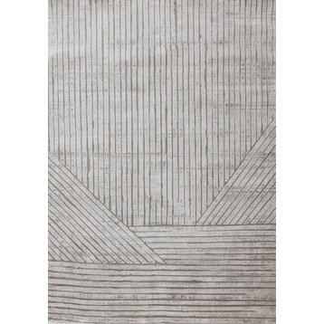Hudson Collection Gray Subtle Lines Modern Area Rug, 5'3"x7'7"