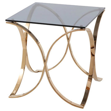 Modrest Reklaw Modern Glass & Stainless Steel End Table in Rose Gold