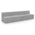Meridian Furniture - Ollie Black Boucle Fabric Straight Modular Sofa, Grey, 4-Piece: 4 Armless Chair - Meet the epitome of style and functionality with this Ollie boucle fabric living room sofa, part of the Ollie modular collection. A contemporary marvel, this sofa features chic and inviting rich grey boucle fabric upholstery, giving it a sumptuous texture that oozes elegance and luxury. Curved corners add to the visual look of the sofa while maximizing seating comfort while lounging, reading, or entertaining. Pair it with other items in the Ollie collection easily, thanks to an attachment latch underneath.