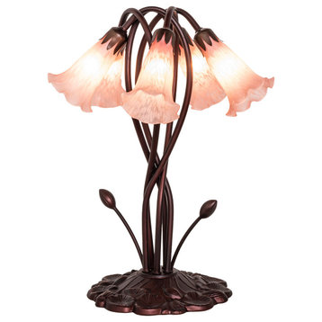 17 High Pink Pond Lily 5 Light Table Lamp