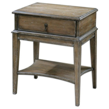 Elegant Weathered Pine Accent Table With Drawer