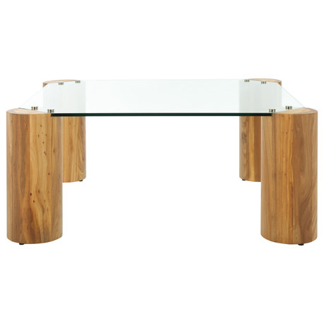 Safavieh Couture Robbie Square Glass Coffee Table, Natural