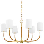 Hudson Valley - Webson 6-Light Chandelier, Aged Brass - Webson's classic silhouette, swooping Aged Brass arms, and rounded white linen shades are accented by natural rattan wrapping for a soft organic feel. Available as a chandelier and 2-light wall sconce.