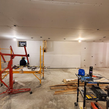 Finished basement drywall stage