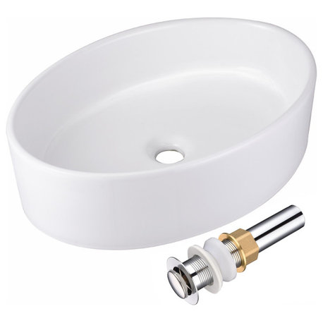 Aquaterior Oval Porcelain Ceramic Bathroom Vessel Sink Basin with Chrome Drain