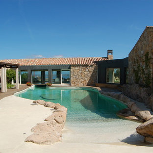 ミラノの大きいオーダーメイド地中海スタイルのおしゃれなプール (天然石敷き) の写真