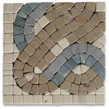 Marble Mosaic Border Decorative Tile Triple Rope Verde 4x4 Tumbled, 1 piece