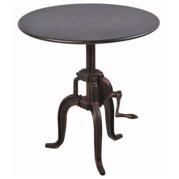 Industrial End Table, Iron Legs With Rounded Top & Adjustable Height, Copper