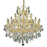 Elegant Lighting - Elegant Lighting 2801D30G-GT/RC Maria Theresa - Nineteen Light Chandelier - A heavenly high point to your home, Maria Theresa collection pendant lamps are ablaze with hundreds of resplendent crystals. Copious strands of sparkling clear or golden-teak crystals dangle from elaborate tiers of glass-coated steel arms in your choice of a wide selection of finish colors. An imperial favorite for the stairwell, dining room, or living room.   Tiers of glass-coated steel arms in a chrome finish  Hundreds of clear royal-cut crystal strands arch and dangle   Lamp features a diameter of 30 inches, a height of 28 inches, and requires 19 candelabra bulbs.   Dining Room/Living Room/Bedroom/Bathroom/Entry Way 2 Years  Clear  Mounting Direction: Up  Assembly Required: Yes  Canopy Included: Yes  Shade Included: Yes  Dimable: YesMaria Theresa Nineteen Light Chandelier Gold *UL Approved: YES *Energy Star Qualified: n/a  *ADA Certified: n/a  *Number of Lights: Lamp: 19-*Wattage:40w E12 bulb(s) *Bulb Included:No *Bulb Type:E12 *Finish Type:Gold
