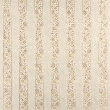Ivory Embroidered Striped Floral Brocade Upholstery Fabric By The Yard