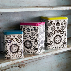 set of 3 folk tin caddies - Food Storage Containers
