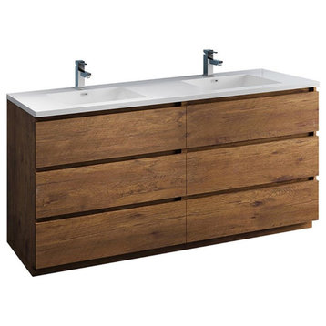 Fresca Lazzaro 72" Wood Bathroom Cabinet with Integrated Double Sinks in Brown