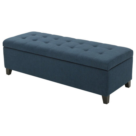 GDF Studio Sterling Fabric Tufted Storage Ottoman, Dark Blue