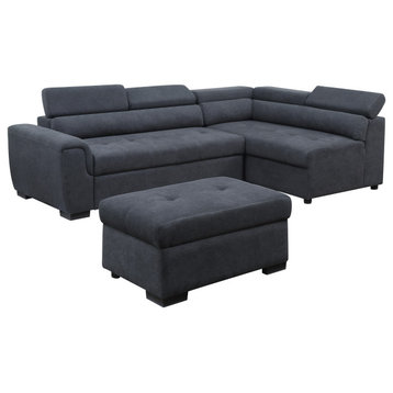Haris Dark Gray Fabric Sleeper Sofa Sectional Couch with Storage Ottoman