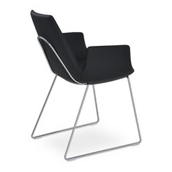 EIFFEL ARM HANDLE BACK WIRE BASE-BLACK LEATHERETTE - Dining Chairs