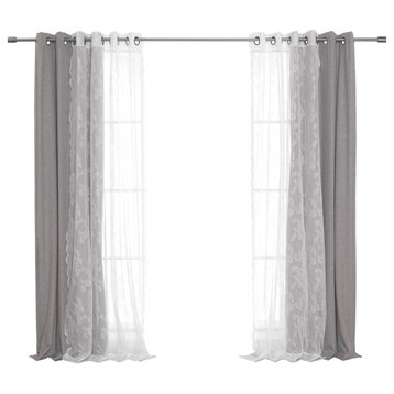 Rose Sheers & Blackout Curtains, Grey, 52"x96"